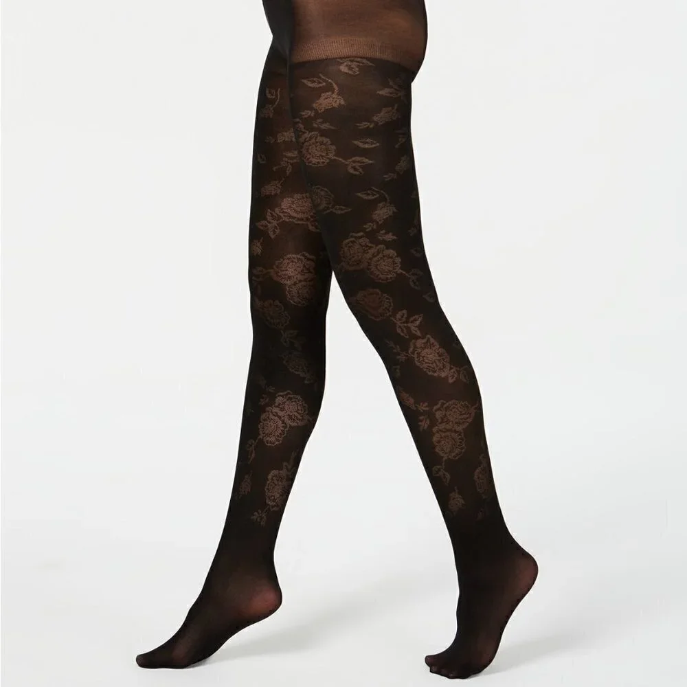 L258 Inc Black Women's Jacquard Floral Tights